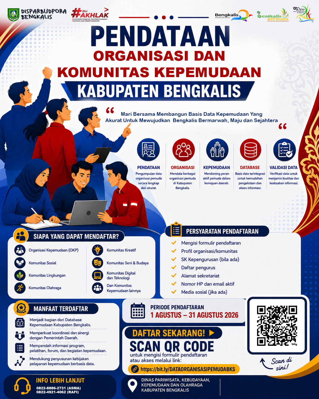 Disparbudpora Bengkalis Buka Pendataan Organisasi dan Komunitas Kepemudaan, Pendaftaran Dibuka 1–31 Agustus 2026