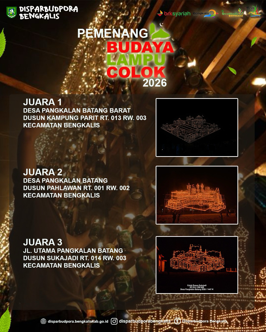 Berikut Pemenang Lomba Budaya Lampu Colok Kabupaten Bengkalis Tahun 2026